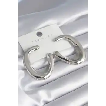 Pirinç Gümüş Renk Halka Model Kadın Küpe