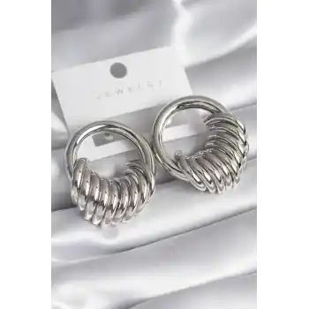 Pirinç Gümüş Renk Halka Sarmal Model Kadın Küpe