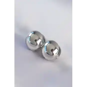 Pirinç Gümüş Renk İçi Boş Minimal Topçuk Küpe