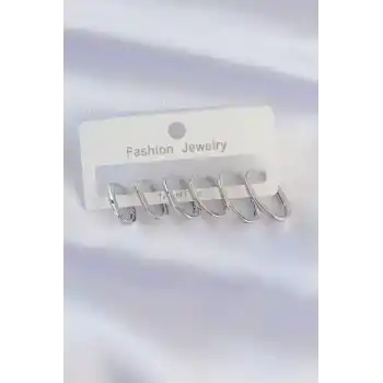 Pirinç Gümüş Renk İnce Oval Küpe Seti