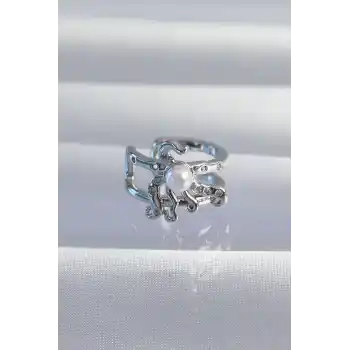 Pirinç Gümüş Renk İncili Ahtapot Earcuff Küpe