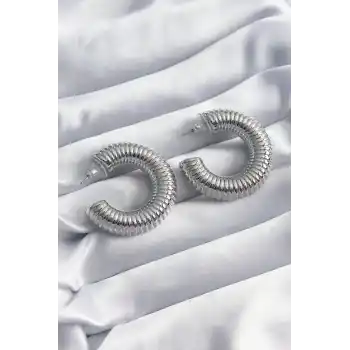 Pirinç Gümüş Renk İşleme Halka Model Kadın Küpe