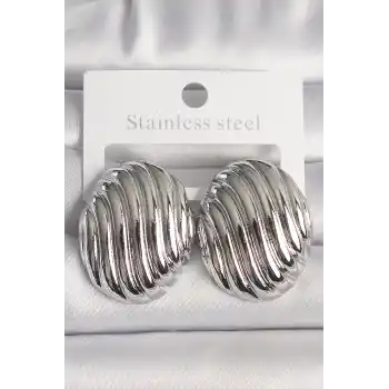 Pirinç Gümüş Renk İşlemeli Oval Model Kadın Küpe