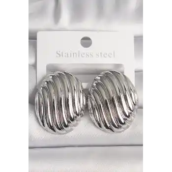 Pirinç Gümüş Renk İşlemeli Oval Model Kadın Küpe