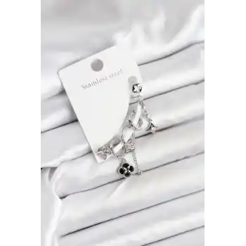 Pirinç Gümüş Renk Kadın Set Küpe