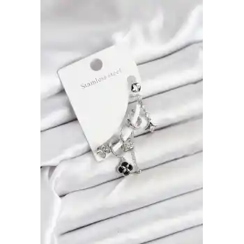 Pirinç Gümüş Renk Kadın Set Küpe