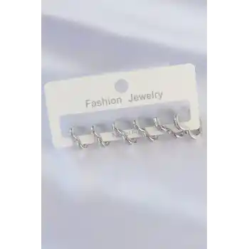 Pirinç Gümüş Renk Kalp Model Küpe Seti