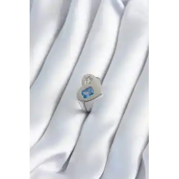 Pirinç Gümüş Renk Kalp Model Yıldız Zirkon Taş Detay Kadın Yüzük