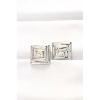 Pirinç Gümüş Renk Kare Form Küpe