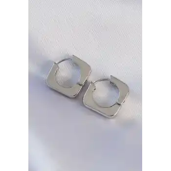 Pirinç Gümüş Renk Kare Küpe