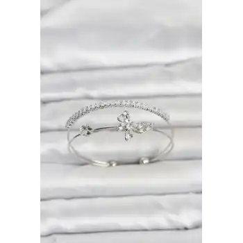 Pirinç Gümüş Renk Kelebek Model Kadın Bileklik