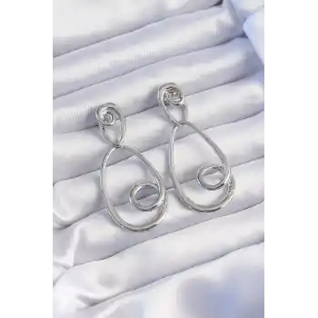 Pirinç Gümüş Renk Kıvrımlı Sallantılı Küpe