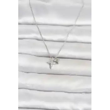 Pirinç Gümüş Renk Minimal Kutup Yıldızı Model Kadın Kolye