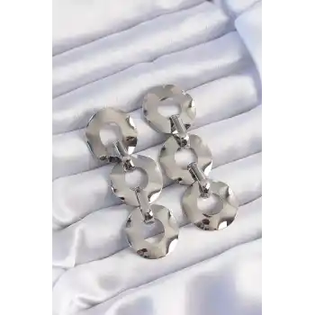 Pirinç Gümüş Renk Oval Ayna Model Sallantılı Küpe