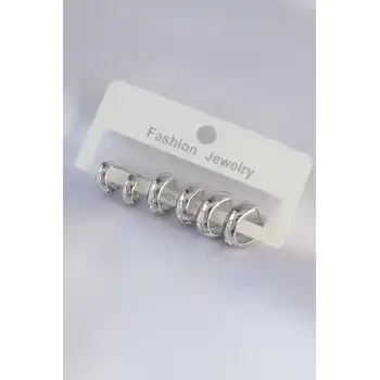 Pirinç Gümüş Renk Oval Bombeli Küpe Seti