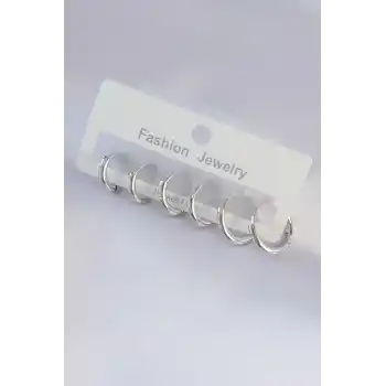 Pirinç Gümüş Renk Oval Küpe Seti