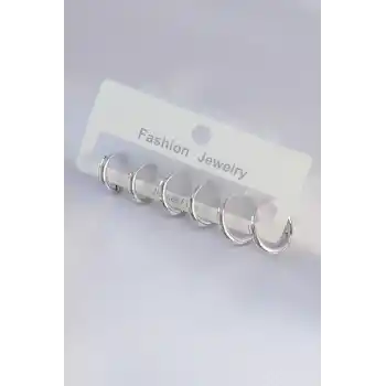 Pirinç Gümüş Renk Oval Küpe Seti