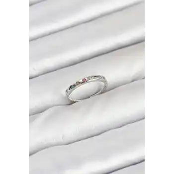 Pirinç Gümüş Renk Renkli Zirkon Taşlı Kadın Yüzük