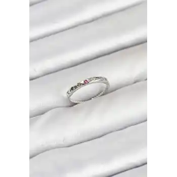 Pirinç Gümüş Renk Renkli Zirkon Taşlı Kadın Yüzük