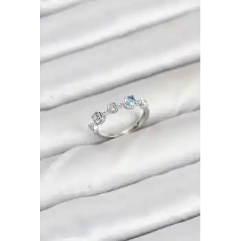 Pirinç Gümüş Renk Renkli Zirkon Taşlı Kadın Yüzük