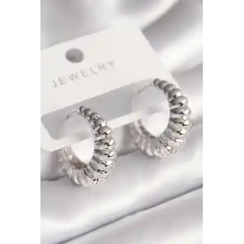 Pirinç Gümüş Renk Sarmal Halka Model Kadın Küpe