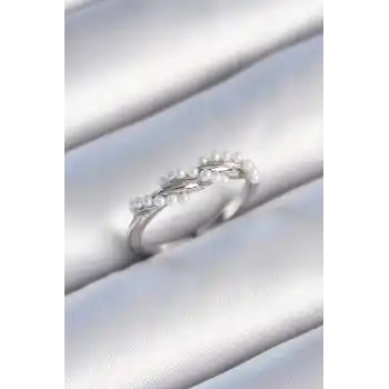 Pirinç Gümüş Renk Sarmal İnci Model Kadın Yüzük