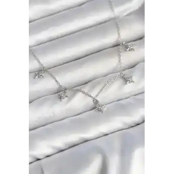 Pirinç Gümüş Renk Sıralı Minimal Kutup Yıldızı Model Kadın Kolye