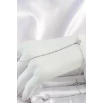 Pirinç Gümüş Renk Su Yolu Zirkon Taşlı İşlemeli Yonca Model Kadın Şahmeran