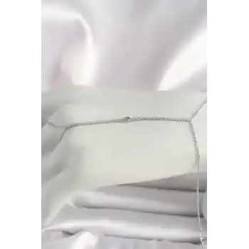 Pirinç Gümüş Renk Su Yolu Zirkon Taşlı Mavi Taş Detaylı Kadın Şahmeran