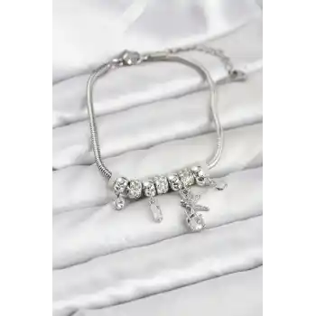 Pirinç Gümüş Renk Tinkerbell Charmlı Kadın Bileklik