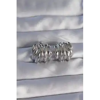 Pirinç Gümüş Renk Tırtıklı Bombe Model Küpe