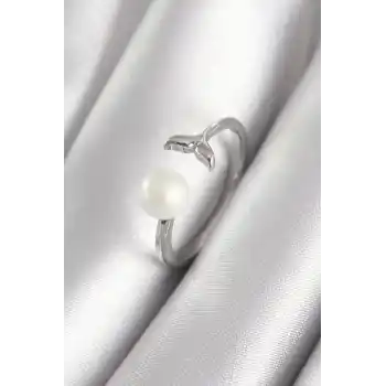 Pirinç Gümüş Renk Top İnci Figür Balık Kuyruğu Model Kadın Yüzük
