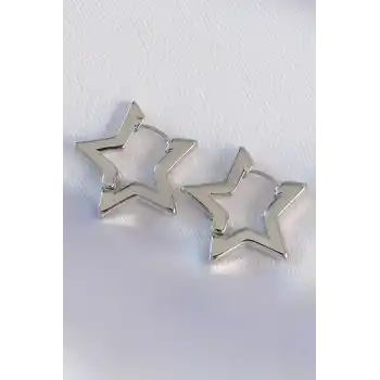 Pirinç Gümüş Renk Yıldız Küpe