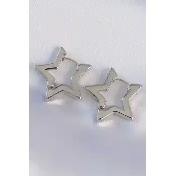 Pirinç Gümüş Renk Yıldız Küpe