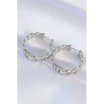 Pirinç Gümüş Renk Zincir Model Halka Küpe