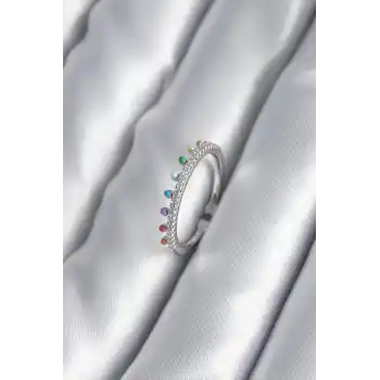 Pirinç Gümüş Renk Zirkon Taş Detay Kadın Yüzük