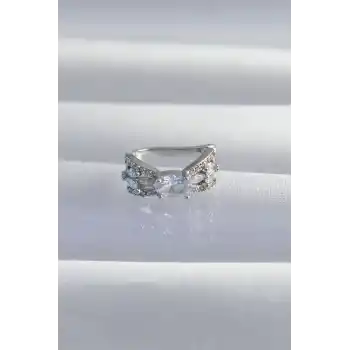 Pirinç Gümüş Renk Zirkon Taş Kaplama Earcuff Küpe