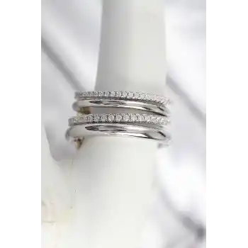 Pirinç Gümüş Renk Zirkon Taşlı 4Lü Kadın Yüzük