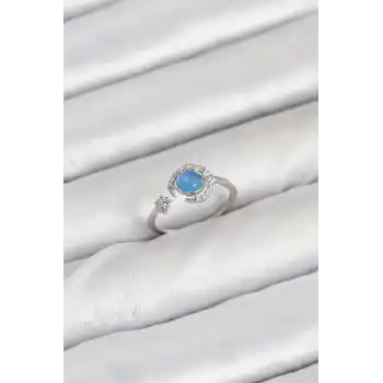 Pirinç Gümüş Renk Zirkon Taşlı Ay Yıldız Kadın Yüzük