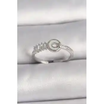 Pirinç Gümüş Renk Zirkon Taşlı Ayarlanabilir Kadın Yüzük