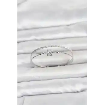 Pirinç Gümüş Renk Zirkon Taşlı Baget Model Kadın Bileklik