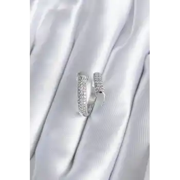 Pirinç Gümüş Renk Zirkon Taşlı Çivi Model Kadın Yüzük