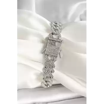 Pirinç Gümüş Renk Zirkon Taşlı Gurmet Model Kadın Bileklik