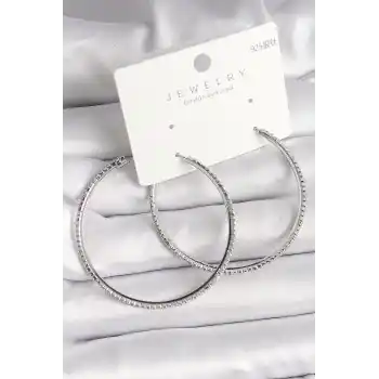 Pirinç Gümüş Renk Zirkon Taşlı Halka Model Kadın Küpe