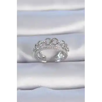 Pirinç Gümüş Renk Zirkon Taşlı İnci Detay Kadın Yüzük