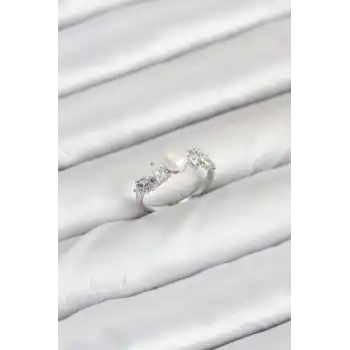 Pirinç Gümüş Renk Zirkon Taşlı İncili Model Kadın Yüzük