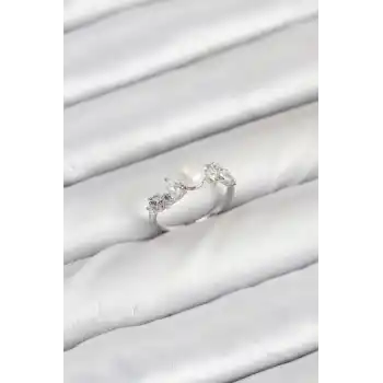 Pirinç Gümüş Renk Zirkon Taşlı İncili Model Kadın Yüzük