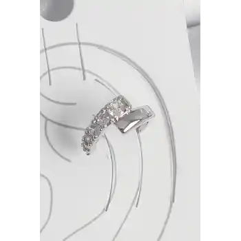 Pirinç Gümüş Renk Zirkon Taşlı Kadın Kıkırdak Küpe