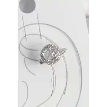 Pirinç Gümüş Renk Zirkon Taşlı Kadın Kıkırdak Model Küpe