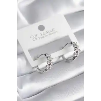 Pirinç Gümüş Renk Zirkon Taşlı Kadın Küpe